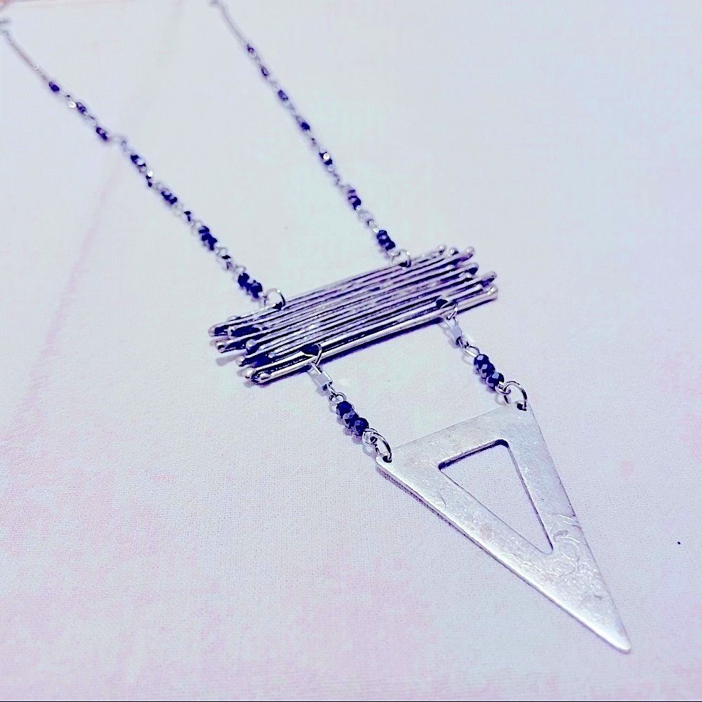 Long boho ladder triangle pendant necklace